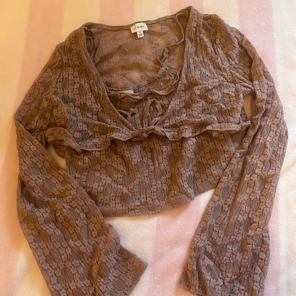 Mauve Pink Lace Crop Tank and Shawl Set